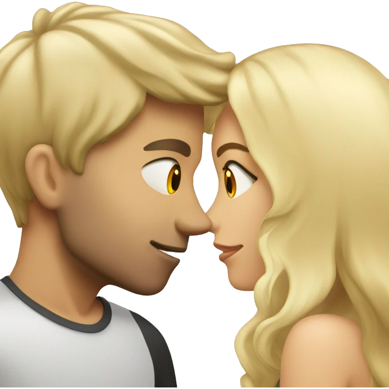 blonde girl and boyfriend with dark hair kissing emoji