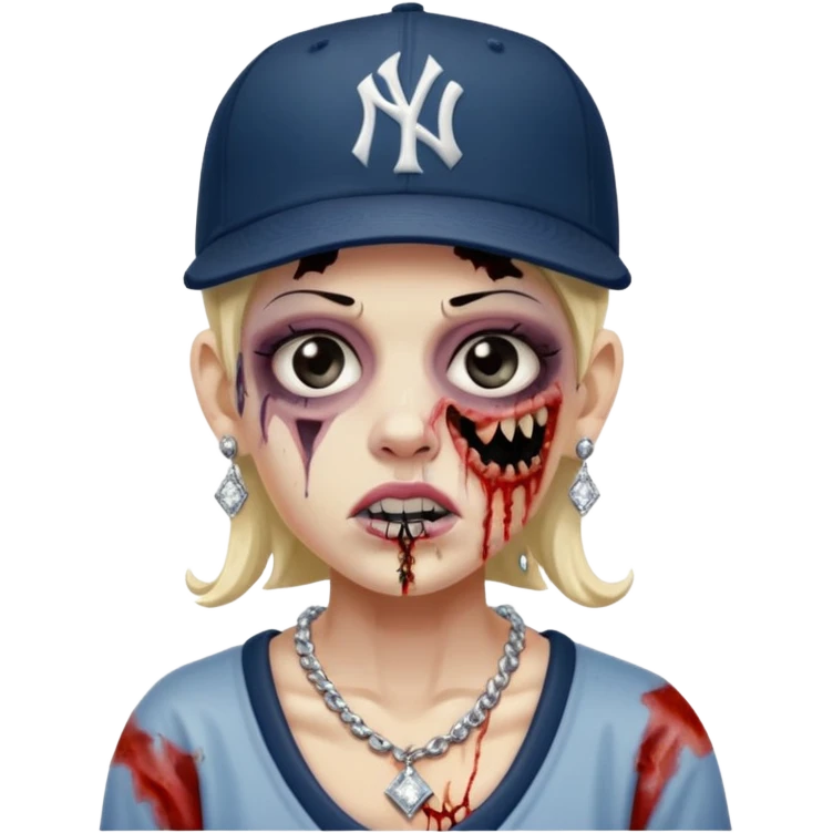 Zombie con aretes con una gorra new York yankee y una cadena de diamante emoji