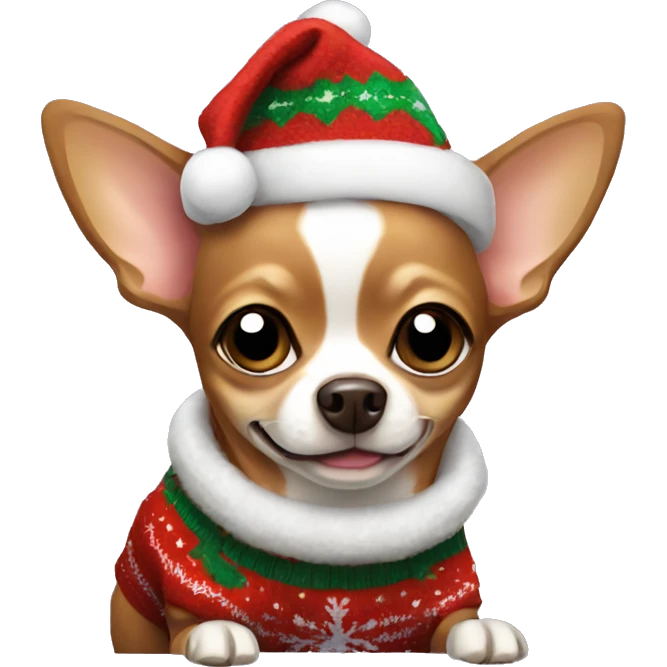 brown chihuahua wearing a christmas sweater emoji