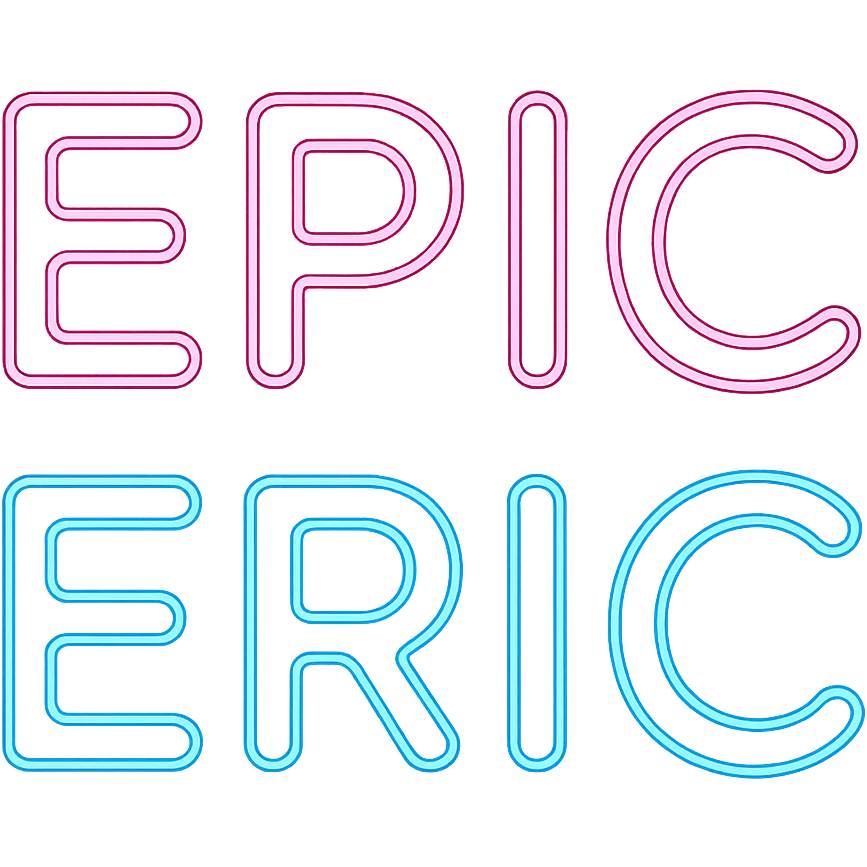 Make the neon sign 'epic eric' animated with a blue and pink glow on a transparent background. The animation should highlight the neon effect with vibrant blue and pink glowing lights. emoji