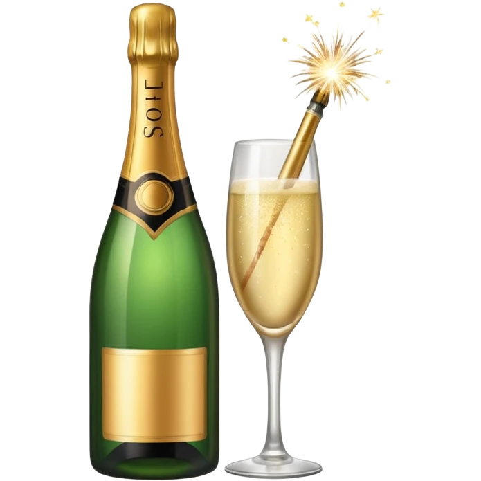 champagne bottle and champagne glasses and champagne sparklers  emoji
