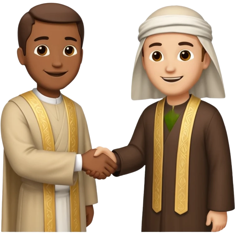 two men shaking hands, one of them is a religious figure emoji