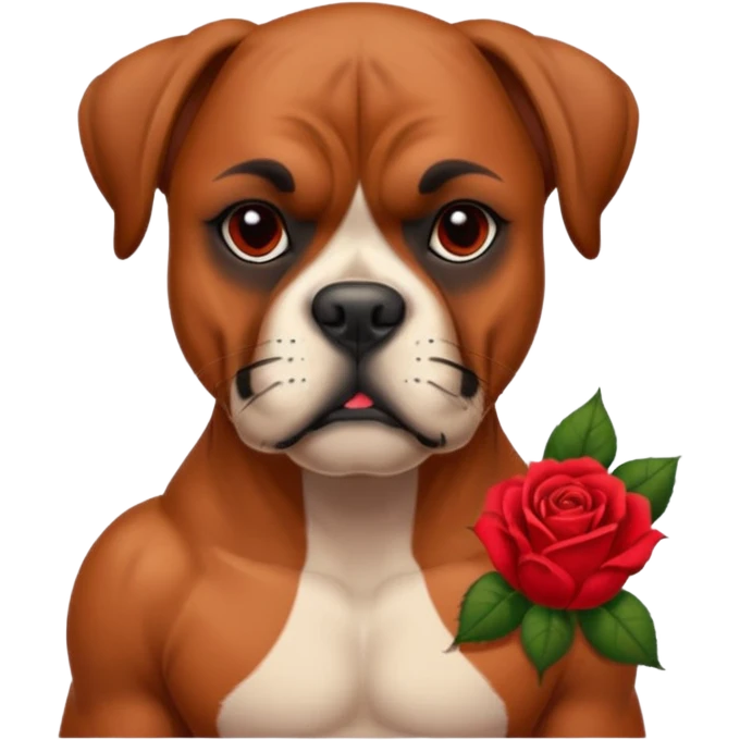 boxer dog with red rose tattoo emoji