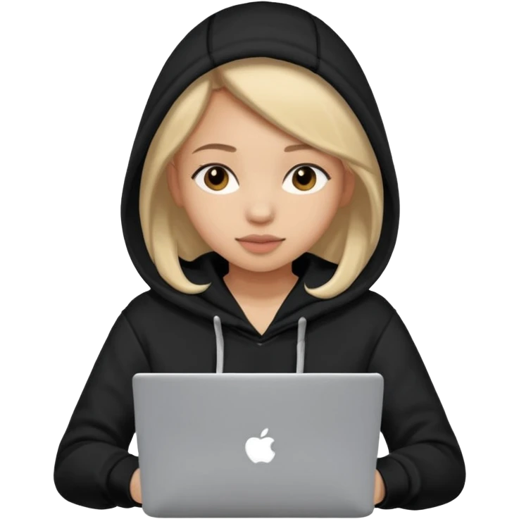 hacker girl with black hoodie and laptop emoji