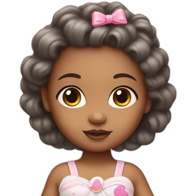 white newborn in a dress with a barbie logo emoji