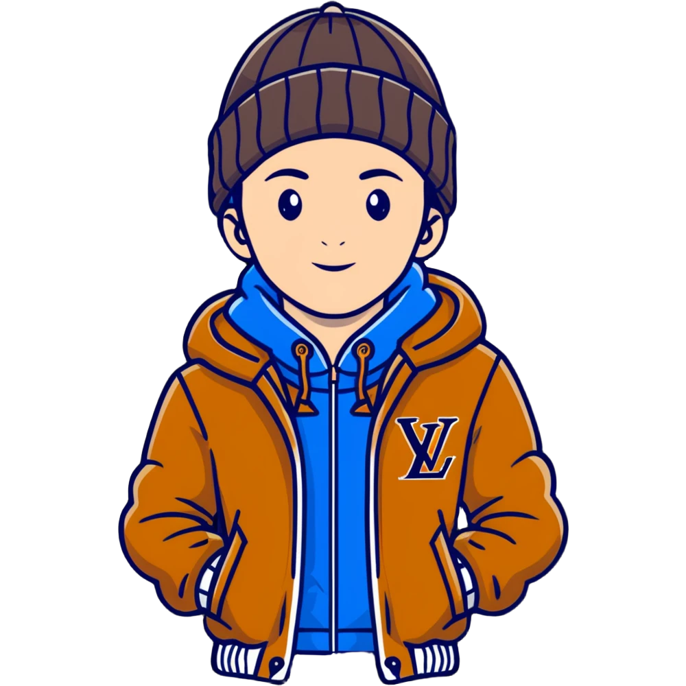 young person wearing a Louis Vuitton beanie and a Ralph Lauren Gorham jacket emoji