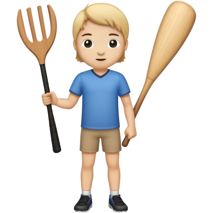 make a stick with legs and arms and a cute face with holding a wooden bat emoji