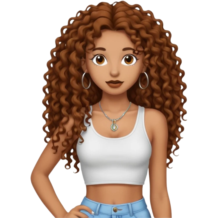 naked girl with long curly hair brown hair and septum piercing  with beautifull skinny body  emoji