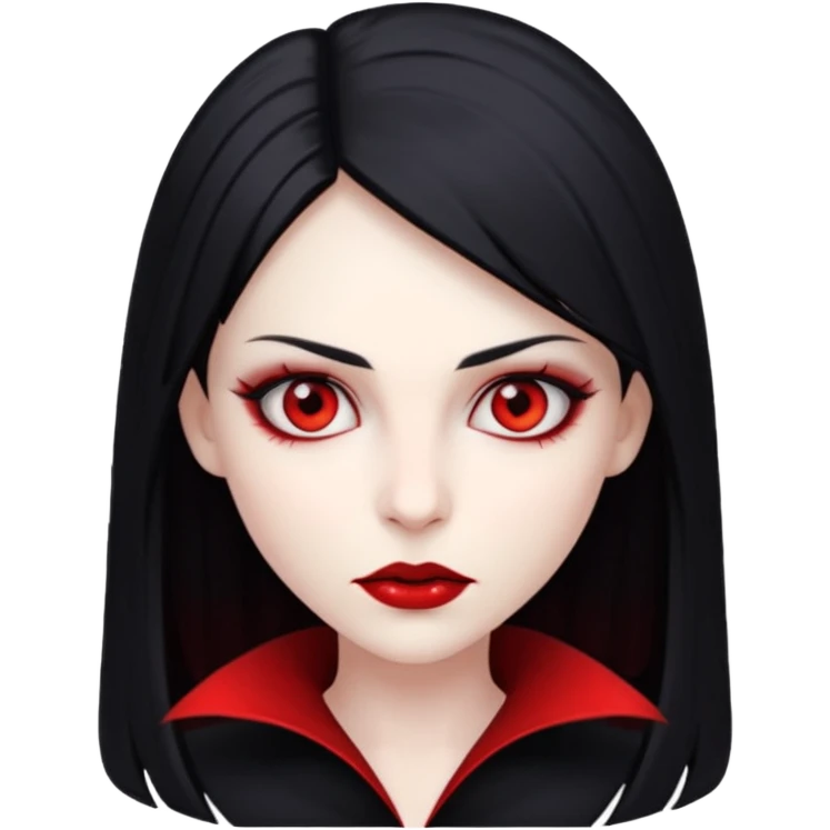 A woman vampire, pale skin, red eyes and black straight hair. emoji