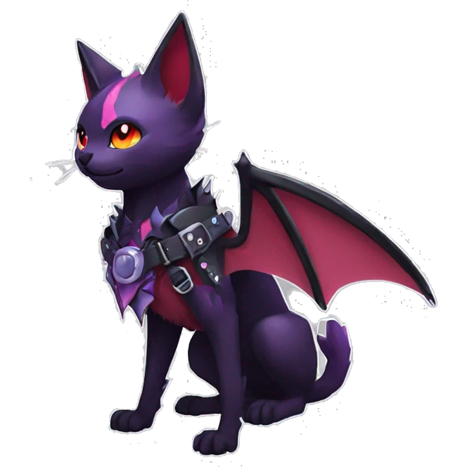 cool edgy cute pretty black punk red Purple ethereal fantasy nargacuga-bat-cat-Fakemon spiked collar harness full body emoji