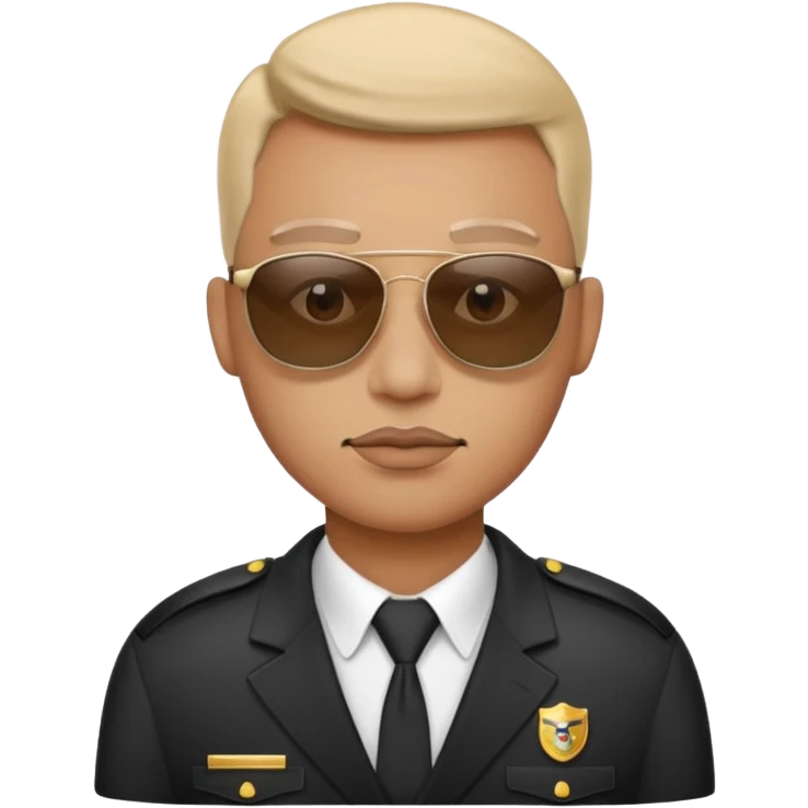 A security guy wears sun glases and thin lips emoji