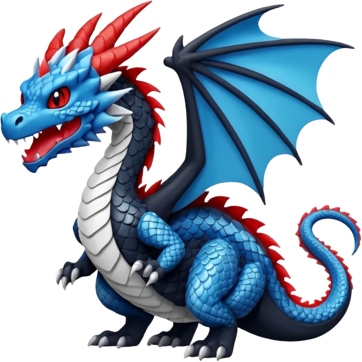 Edgy cool black and white and red and blue Fakémon-Pokémon-dragon emoji