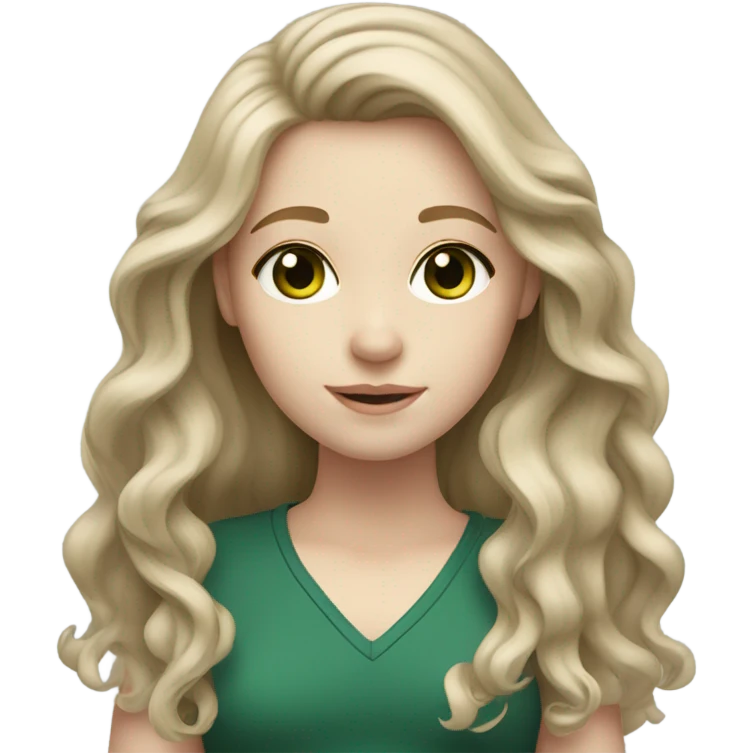 A girl with long wavy dark ash blond hair with dark green eyes and pale skin  emoji