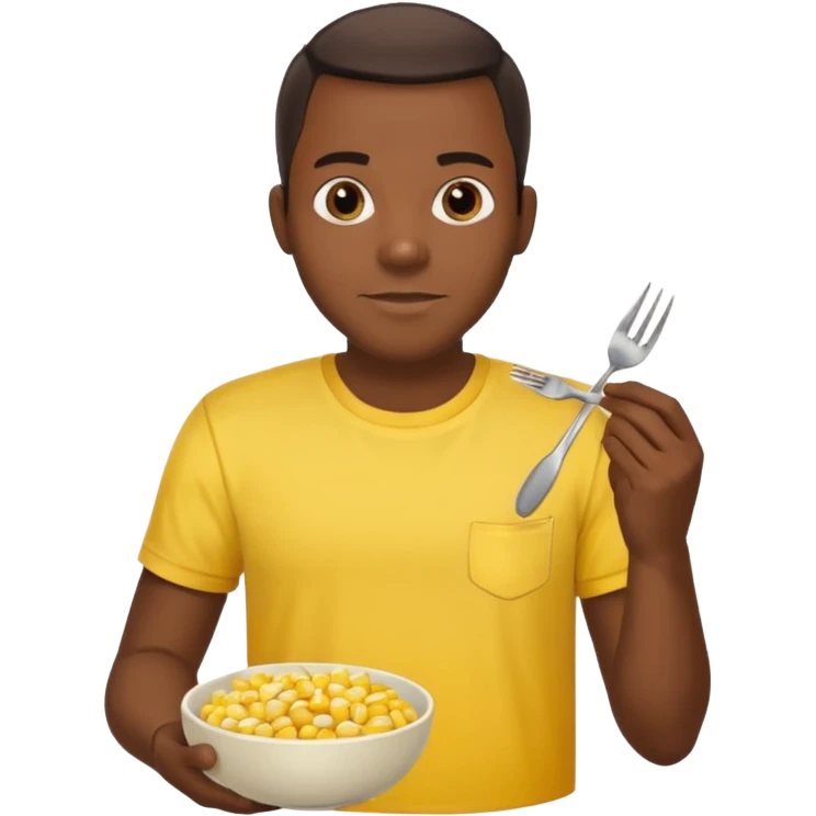 BLACK MAN WITH YELLOW SHIRT, HOLDING AN FORK AND A COOK CORN BOWL emoji
