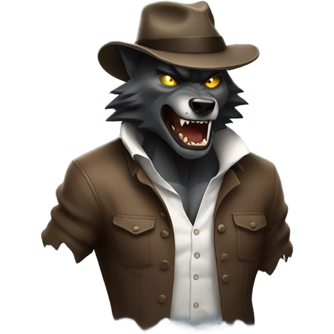 Werewolf wearing a fedora ripping open his shirt emoji