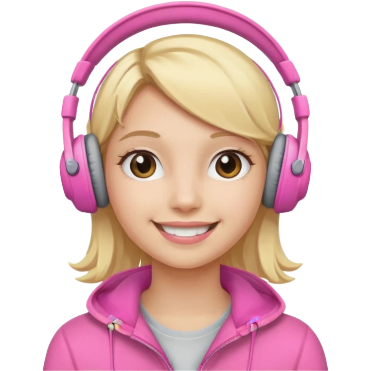 Blonde smiling girl with pink headphones on emoji