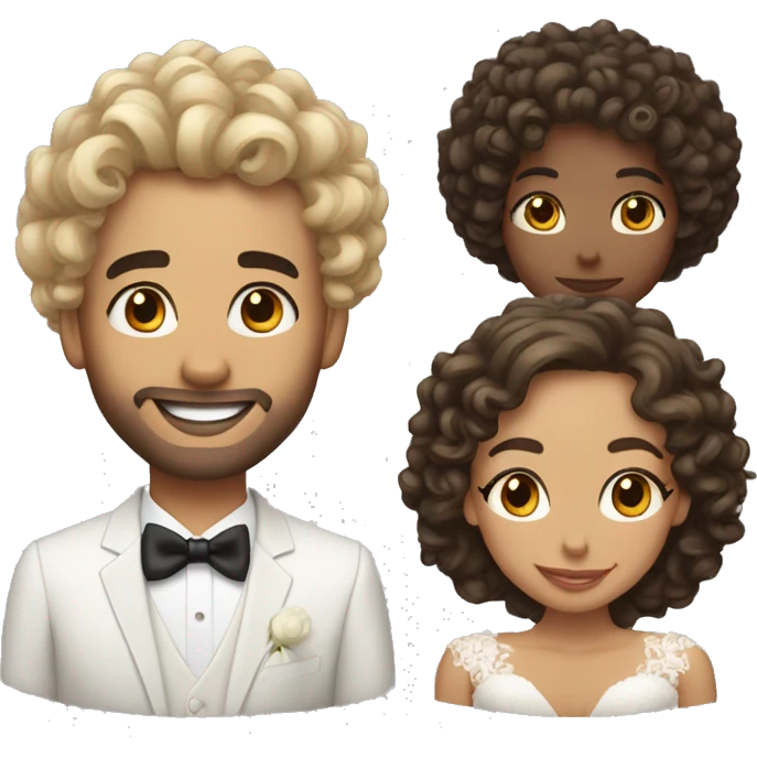 a wedding the man light skin with medium curly hair and the women light skin with long curly hair emoji