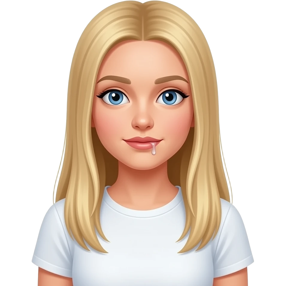 ragazza russa bionda occhi azzurri capelli lisci lunghi, acquolina in bocca  maglietta bianca emoji