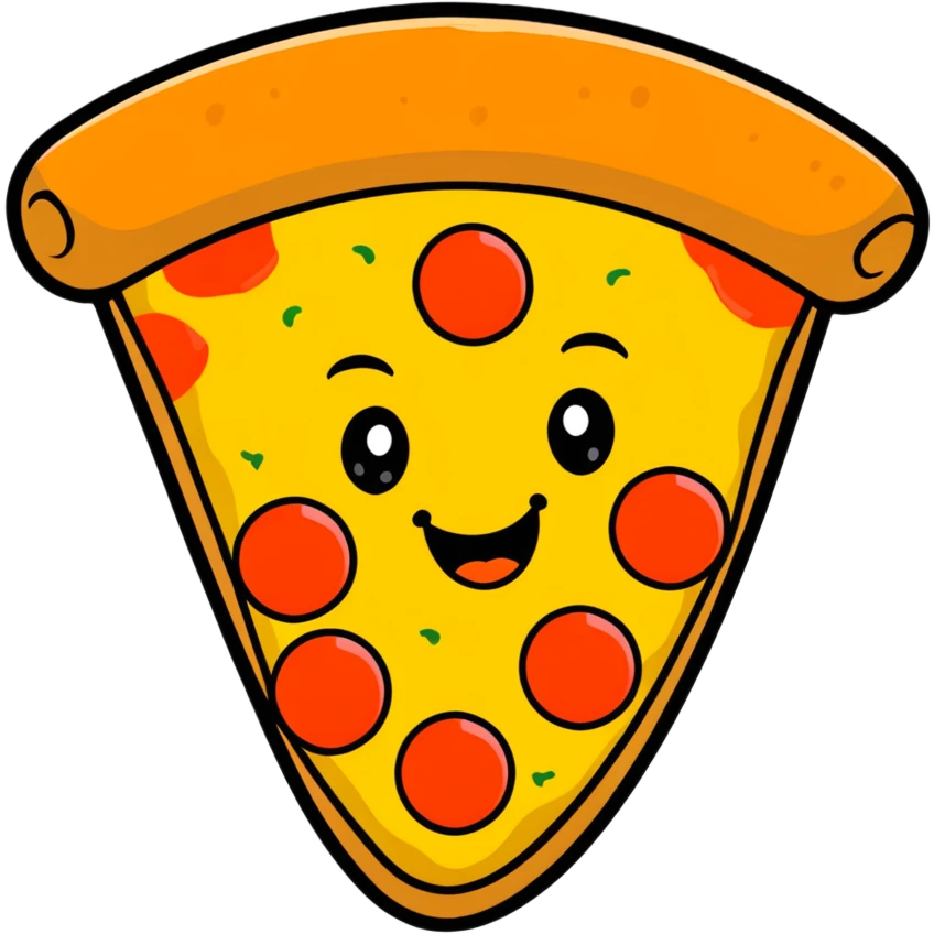 slice of pizza with a happy face emoji