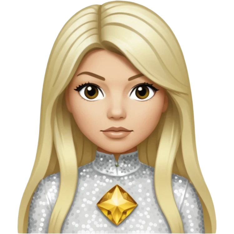 Fergie from Black Eyed Peas with long blonde hair, white sequin outfit  emoji