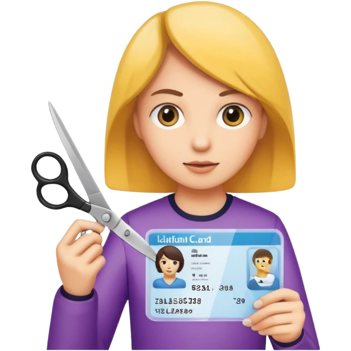 Scissors cutting an ID card in 2 halfs.hyper realistic emoji