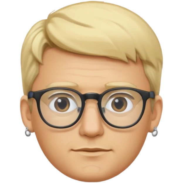 blond man wearing  big earrings, wearing glassess, with no beard emoji