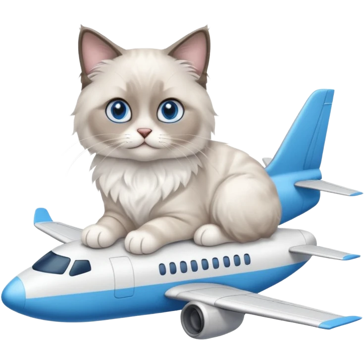 Cute ragdoll cat on an airplane. Should sit on top of the plane, cat is way bigger than airplane emoji