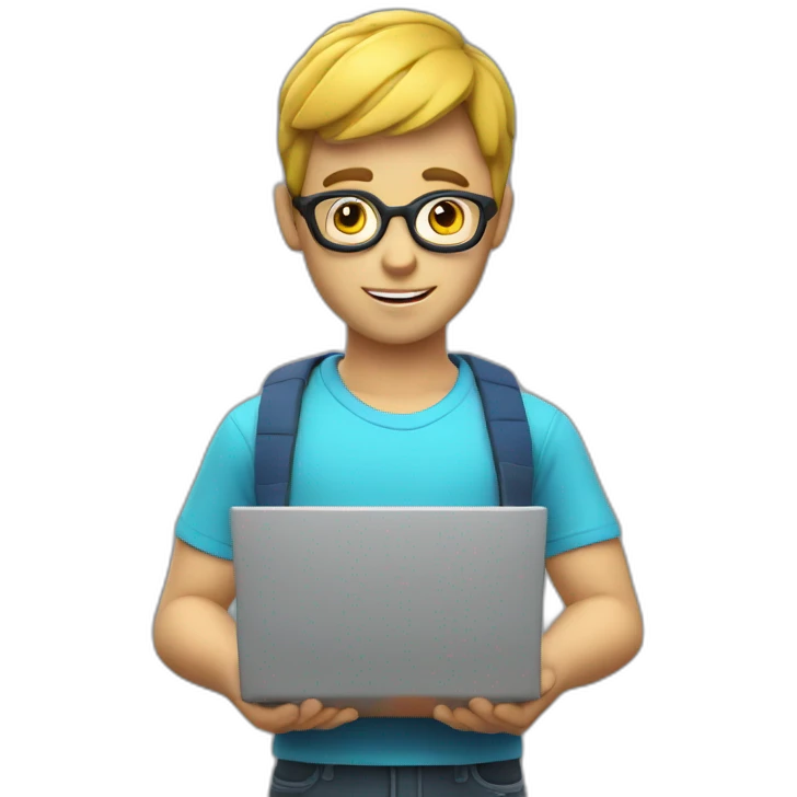 3d Animated boy with laptop website designing emoji