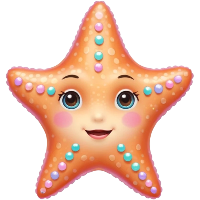 sweet starfish with plastic shine, large sparkling eyes, petite body, sweet smile, rosy cheeks, delicate textures, pastel colors with bright pops, small heart accessory, detailed shading emoji