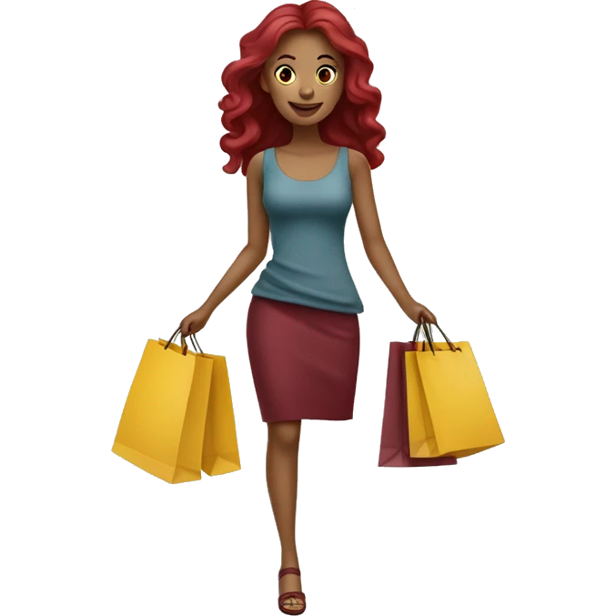 Long Burgundy haired girl, shopaholic, carrying a lot of shopping bags emoji