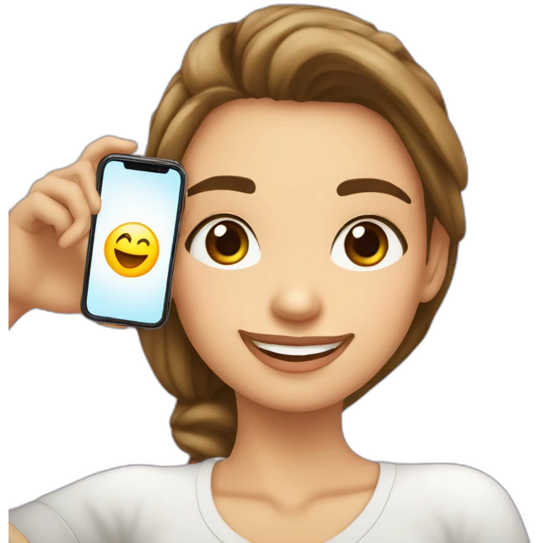 una chica blanca de 17 años haciéndose un selfie con el móvil y sonriendo emoji