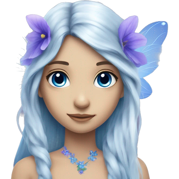 Beautiful, blue flower, fairy, blue, silver, purple, long hair, big wings emoji