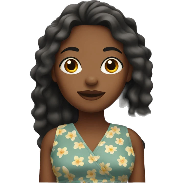Black woman wearing a sundress with long hair emoji