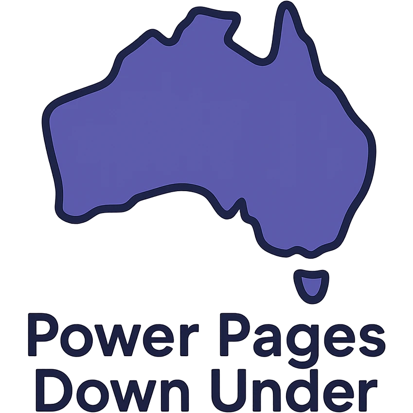minimalist outlined icon of Australia map with thin lines, text 'Power Pages Down Under' in modern sans-serif font, color palette #403DAD, vibrant purple, #fff7ad accents, no extra icons or overlays emoji
