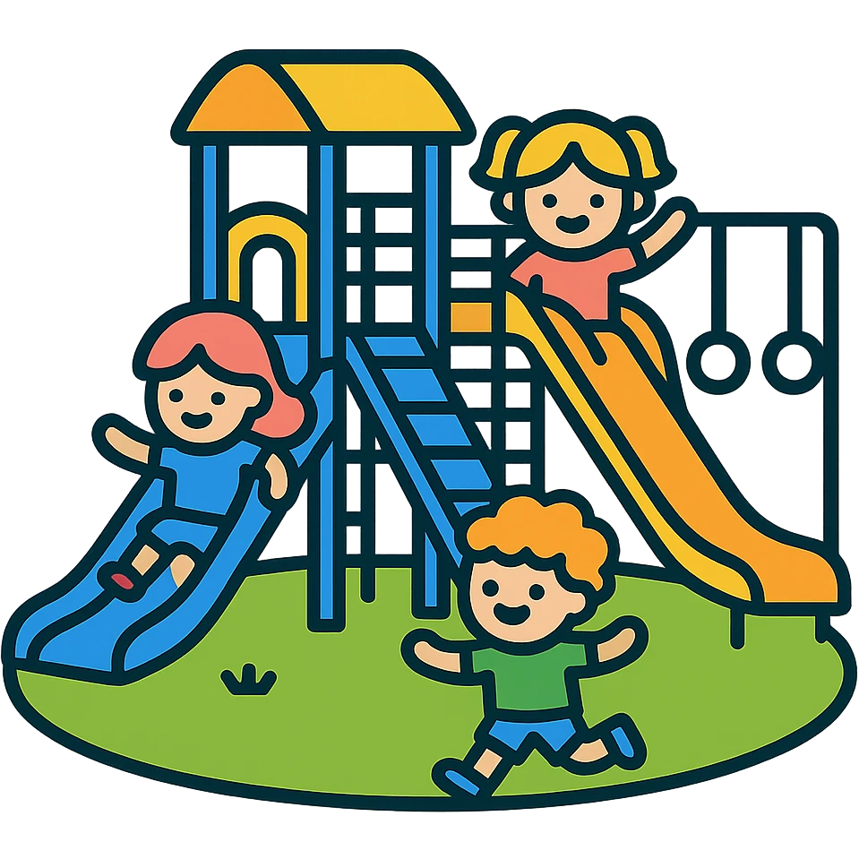 Add a cute wig to the children playing in the playground emoji, keep the background transparent. emoji
