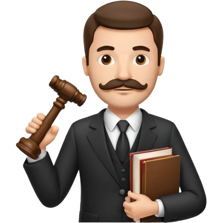 Create a male lawyer. he is wearing a fromal suit jckeret. He is holding a gavel in one hand and a book tucked under his another arm. He has a mustache and BEARD both! emoji