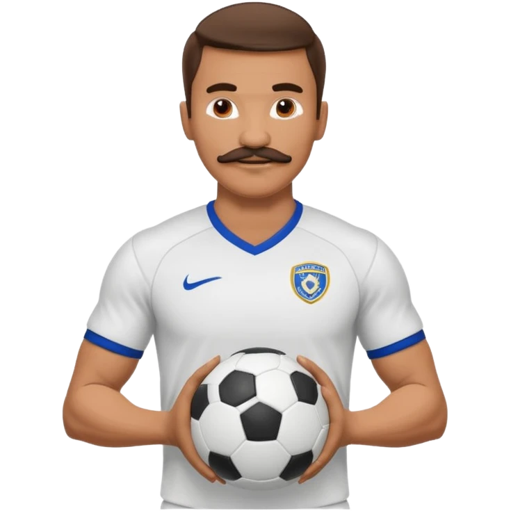 man soccer player with mustache holding soccer ball emoji