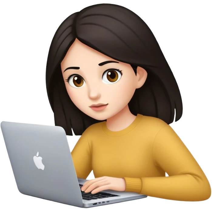 smm girl with dark hair with mac book emoji