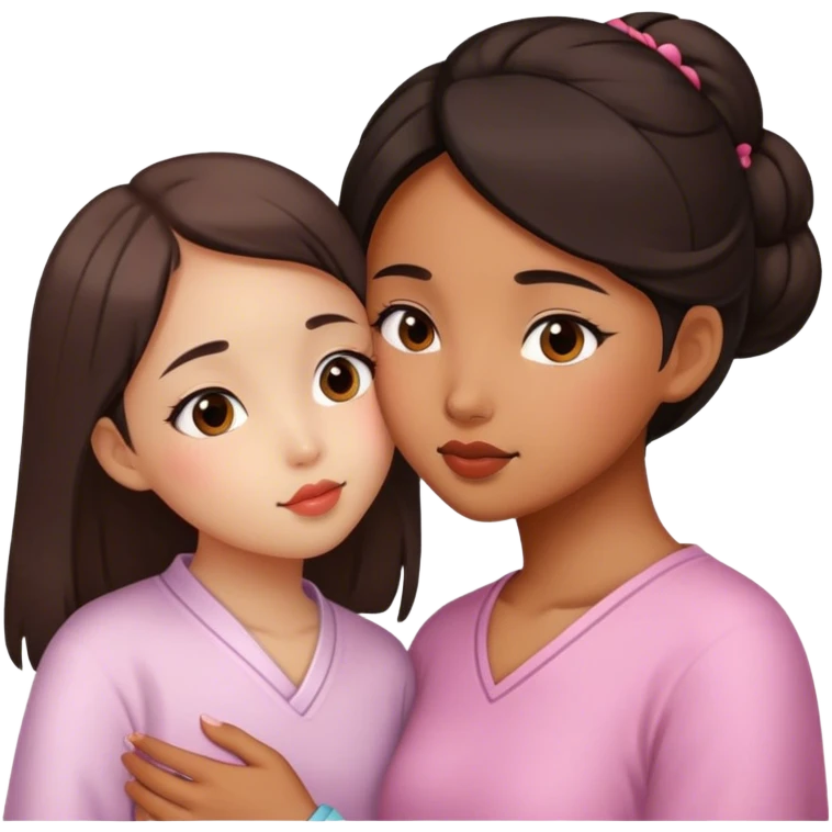Chinese girl and brown girl kissing on the lips emoji