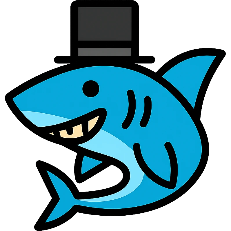 shark wearing a top hat, clean vector icon style emoji