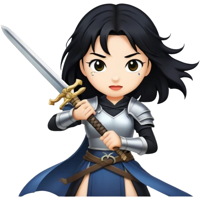 girl with black hair with sword emoji