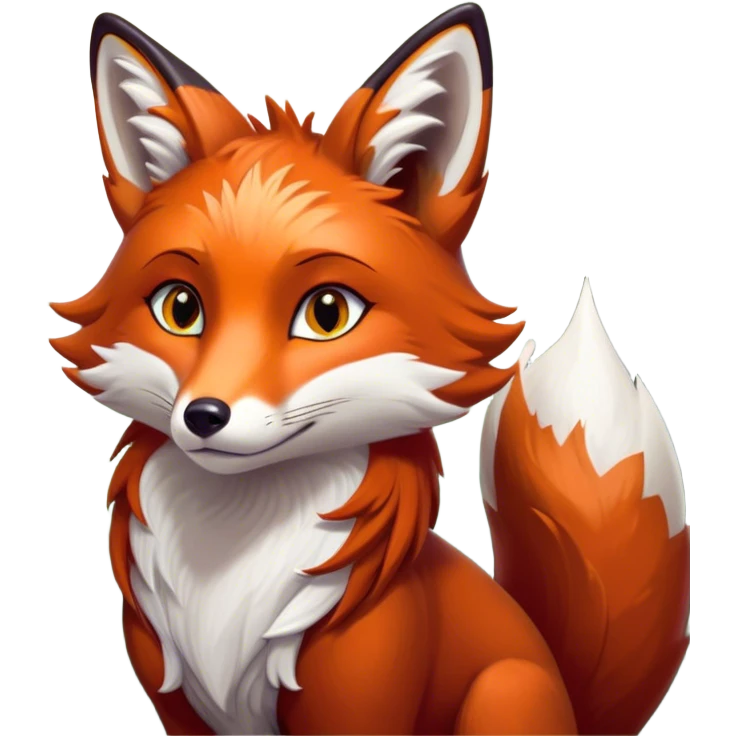 Cinematic Noble Fox Portrait Emoji, Poised and regal, with a lithe, agile build and a lush, fiery red Fur accented by white markings on the chest and tip of the tail, deep-set soulful amber eyes, Simplified yet sharp and sophisticated features, highly detailed, glowing with a warm, dignified glow, high shine, intelligent and cunning, stylized with an air of wild elegance, focused and attentive, soft glowing outline, capturing the essence of a watchful and confident forest wanderer, so majestic it feels as though it could dash out of the screen with effortless authority! emoji