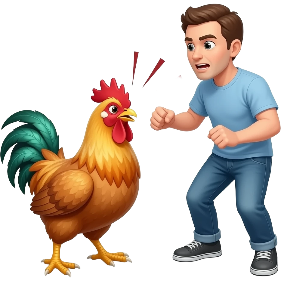 chicken attacking human emoji