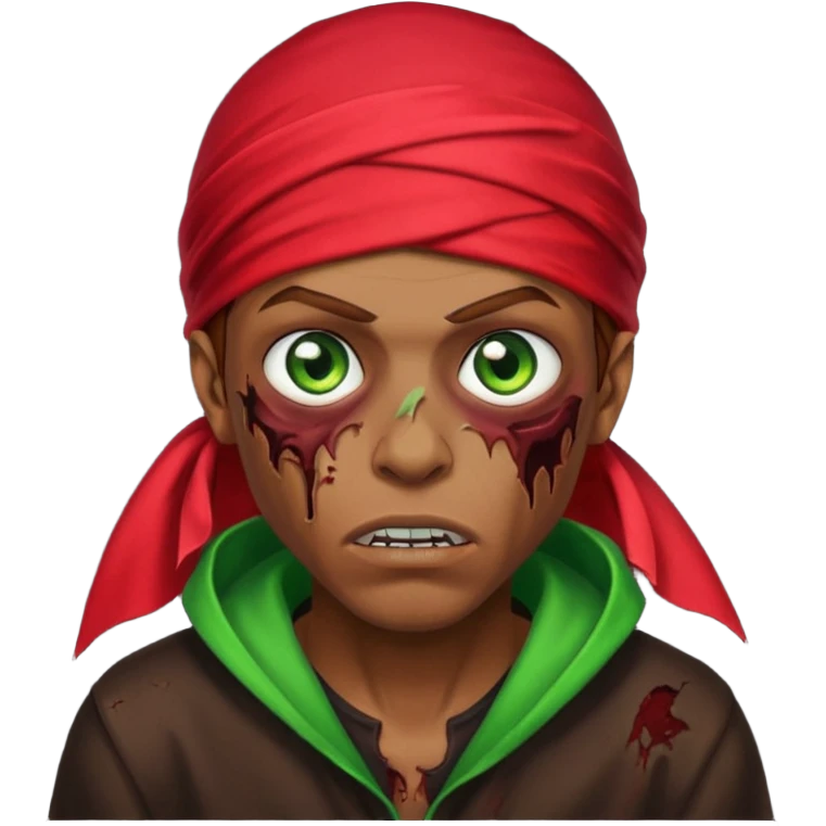 Red durag, men zombie with brown hair color and green eye color, with dark vampire clothes emoji