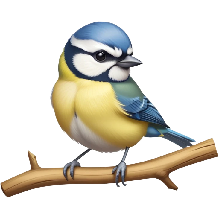 small blue tit bird with yellow chest perched on branch emoji