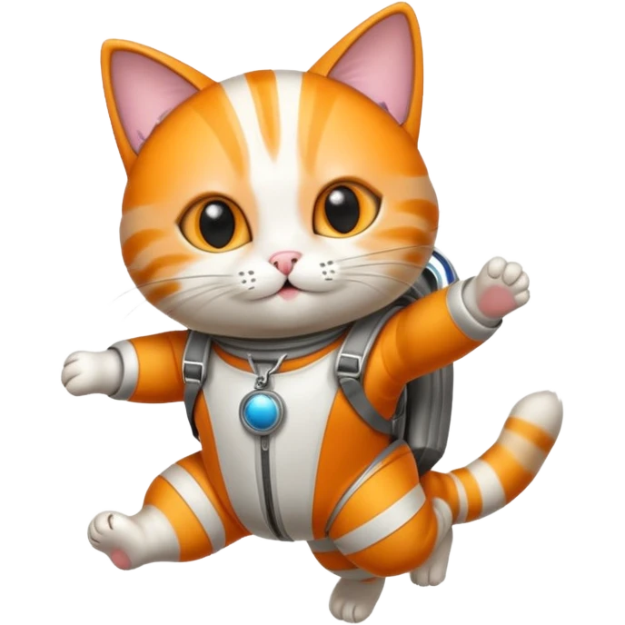 Skydiving cat with parachute and UFO emoji