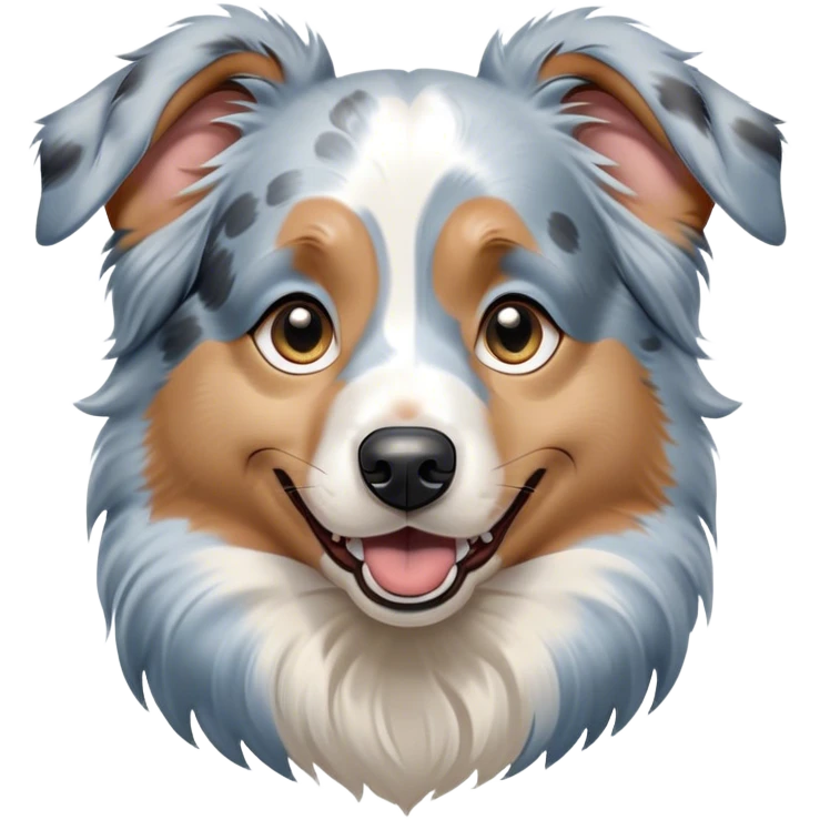 Cinematic Comical Tan Point Blue Merle Australian Shepherd Portrait Emoji, Head tilted dramatically with an exaggeratedly shocked or offended expression, short blue merle fur with striking tan points and white accents, wide, expressive blue eyes filled with exaggerated disbelief, Simplified yet hilariously expressive features, highly detailed, glowing with a slightly sassy glow, high shine, dramatic yet playful, stylized with an air of attitude, bright and endearing, soft glowing outline, capturing the essence of a sassy and over-the-top pup, so meme-worthy it feels like it could side-eye its way into internet fame instantly! emoji