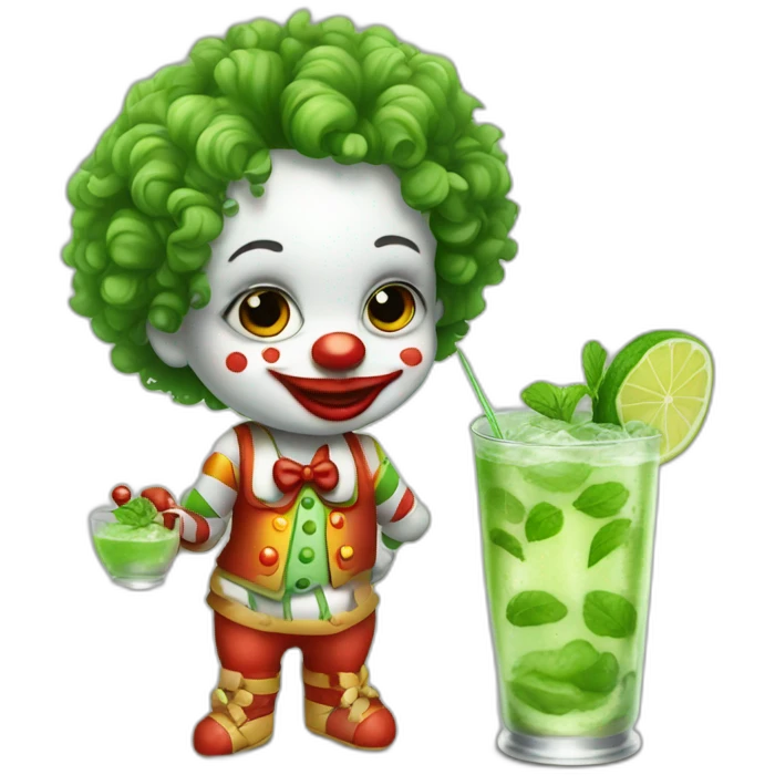 baby clown with curly hair drinking mojito emoji