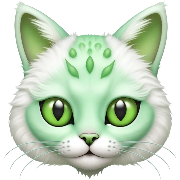 Green cat with alien antennae and alien eyes, cute emoji