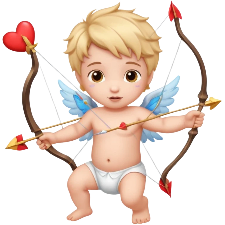 Adorable Cupid with his magical bow and arrow shooting love hearts emoji